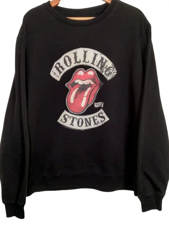 The Rolling Stones Sweatshirt Large Black Rock N Roll Band Tongue And Lips - Picture 2 of 9